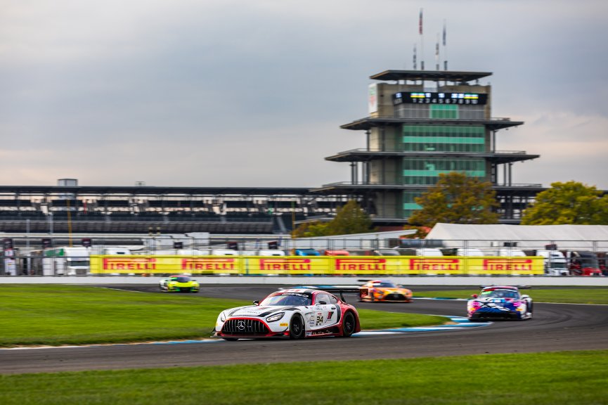 #34 Mercedes-AMG GT3 EVO of Michai Stephens / Mikael Grenier / Lucas Auer, JMF Motorsports, Indy 8H, IGTC, Pro, SRO America, Indianapolis Motor Speedway, Indianapolis, IN, Oct 16&ndash;19, 2025
